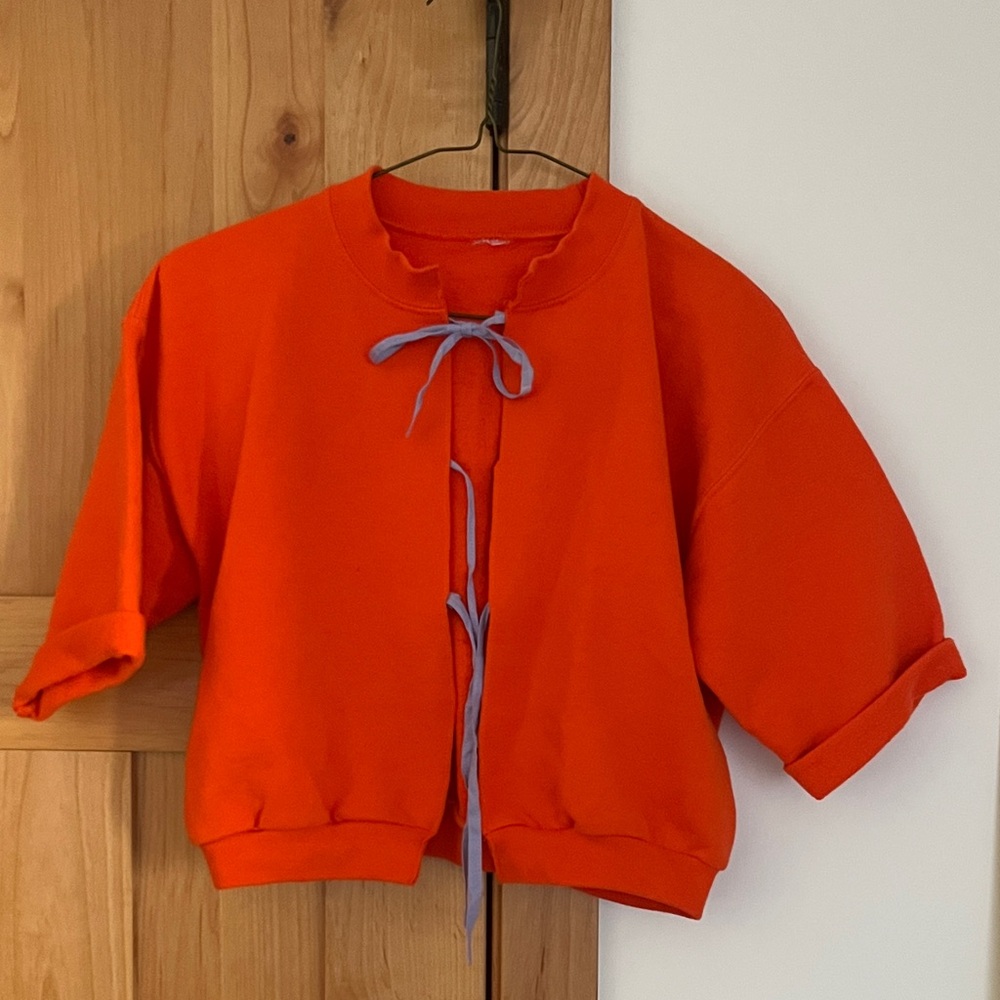 Vibrant Orange Cropped Jacket with Tie Closure